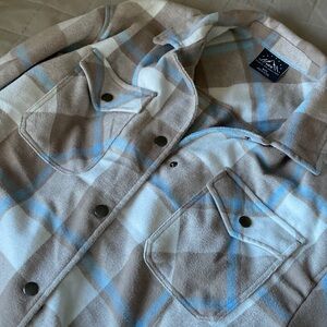 Men's Casual Button Down Shirt - Tan and Blue Plaid